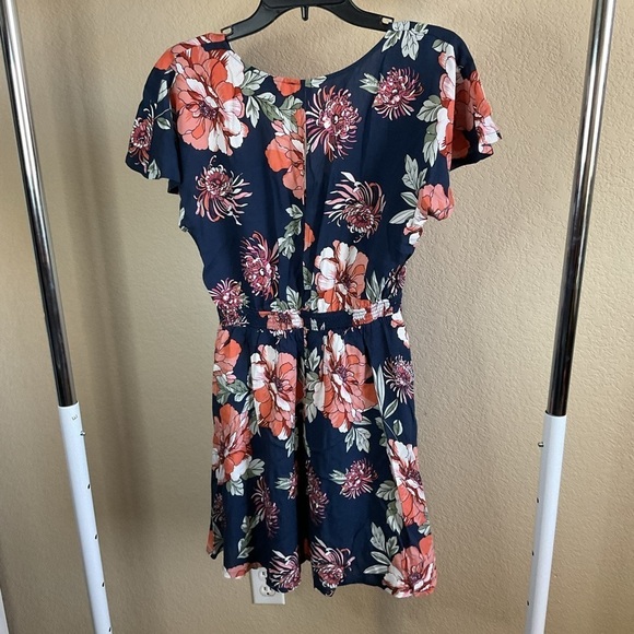 Lulus Womens Botanic Of Time Navy Blue Floral Print Tie-Front Skater Dress Sz XS - Picture 2 of 7